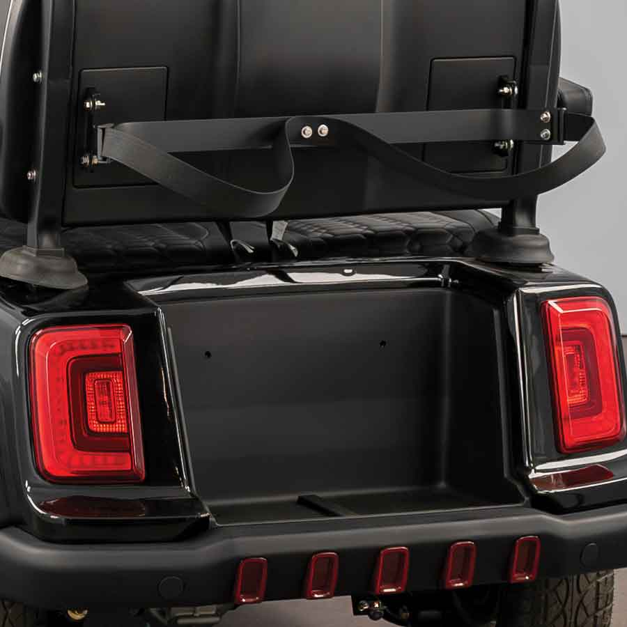 Removable rear trunk and golf bag attachment on the Venom EV Stealth